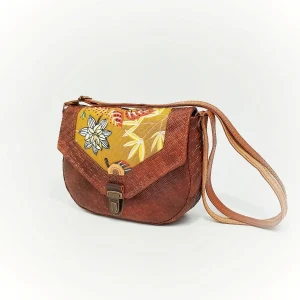 sac bandoulière similicuir marron et moutarde