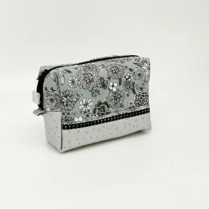 trousse de toilette liberty gris et similicuir argent