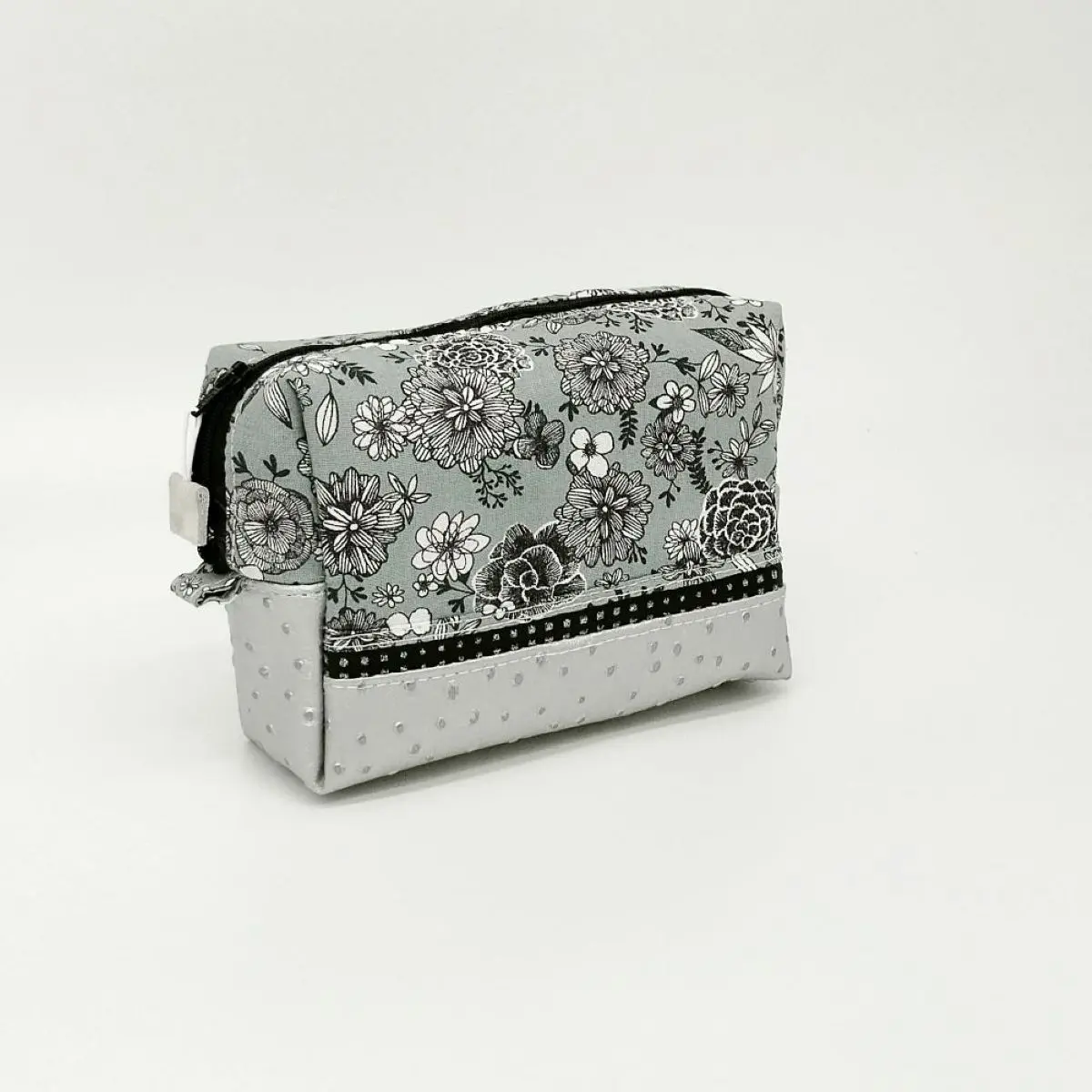 trousse de toilette liberty gris et similicuir argent
