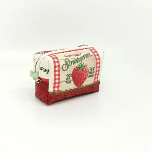 trousse de toilette tissu enduit fraises similicuir croco rouge