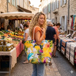 Grand Cabas / Sac de Plage colibri multicolore