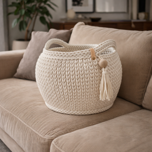 Panier au crochet écru