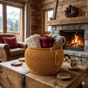 Panier au crochet jumbo Moutarde