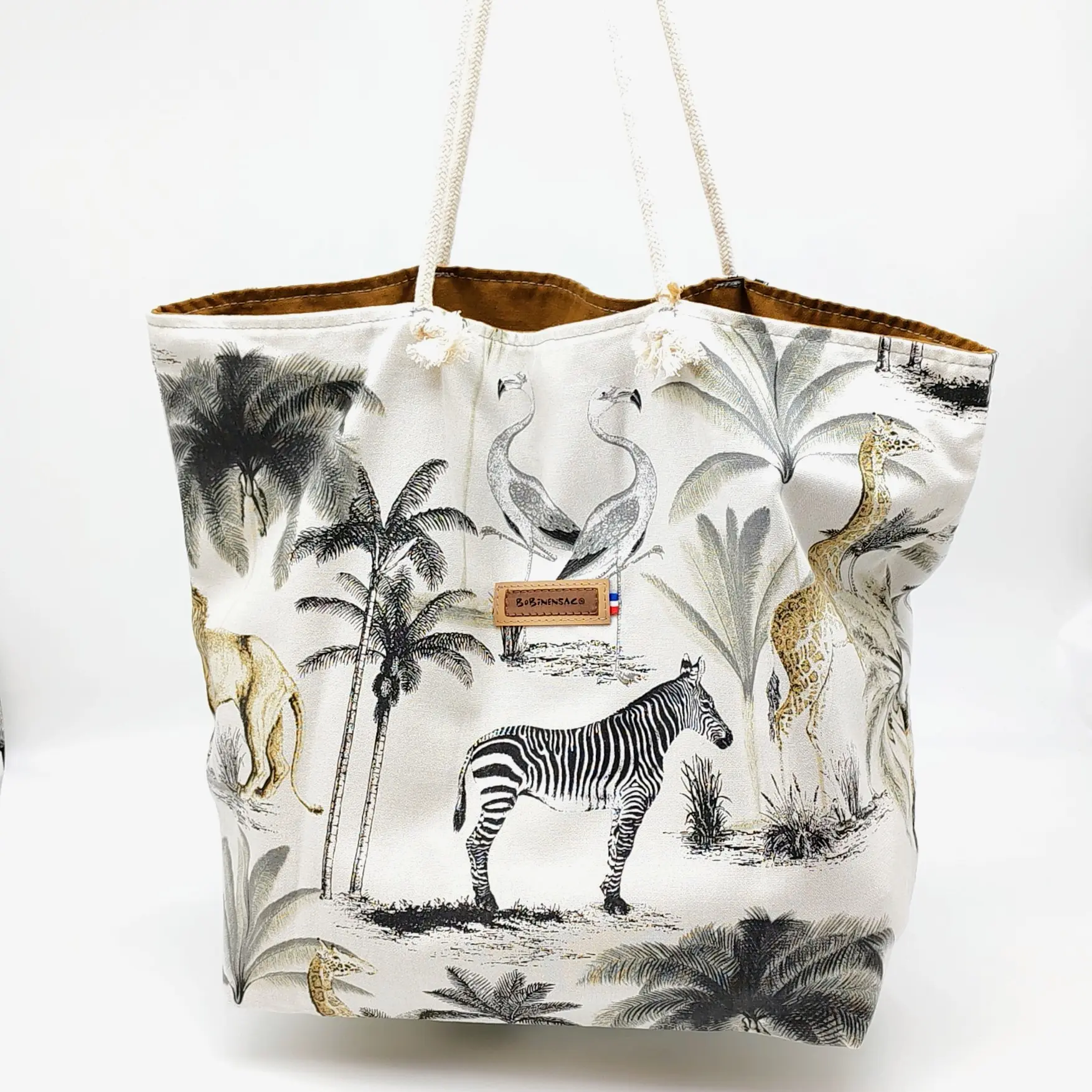 Sac de plage XXL safari coton – Cabas zèbre girafe grand format – Image 2